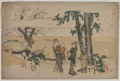 Nő elhalad egy út menti bolt mellett Oji közelében alkotó: Katsushika Hokusai