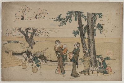 Nő elhalad egy út menti üzlet mellett Oji közelében, az 1800-as évek elején. alkotó: Katsushika Hokusai