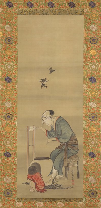 Selymet fonó nő, 1790-ben. alkotó: Katsushika Hokusai