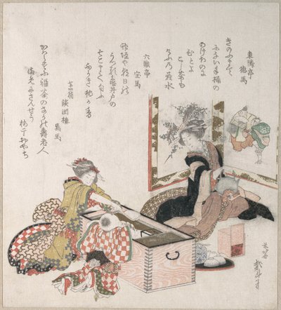 Nők, akik a tűztartó körül teát készítenek alkotó: Katsushika Hokusai