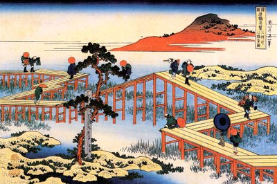 Yatsuhashi Mikawa tartományban, 1835. alkotó: Katsushika Hokusai