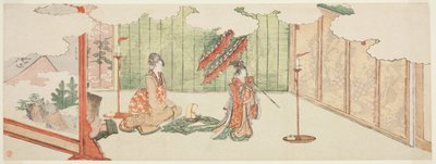 Fiatal lány táncol a nemesi kúriában alkotó: Katsushika Hokusai