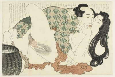 Csókolózó halász és búvár Az Adonis növény (sorozat címe) Fukujuso (sorozat címe) alkotó: Katsushika Hokusai