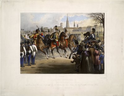 I. Miklós orosz a 9. „Nadasdy Graf” huszárezred vezérezredeseként a bécsi Glacisban 1845. december 30-án - Katzler, Vinzenz (1823-1882) - 1846 - Színes litográfia - 39x50,4 - Magánélet Gyűjtemény alkotó: Katzler Katzler