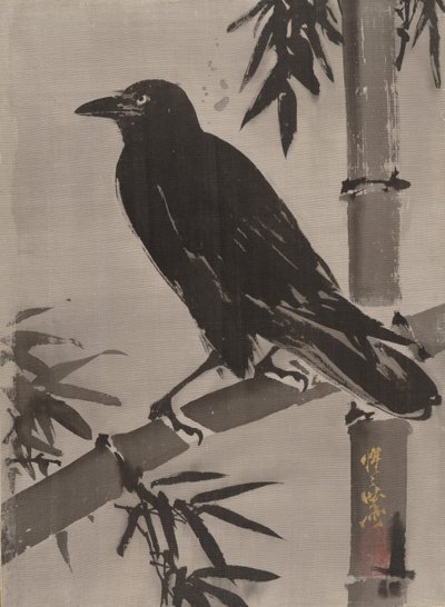 Varjú bambuszágon, kb. 1887. alkotó: Kawanabe Kyosai