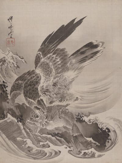 Eagle Attacking Fish, kb. 1887. alkotó: Kawanabe Kyosai