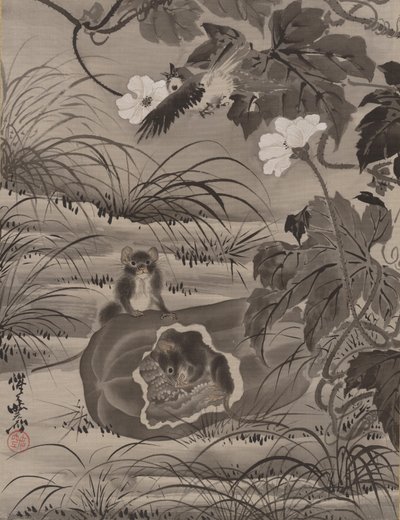 Egerek dinnyében, kb. 1887. alkotó: Kawanabe Kyosai