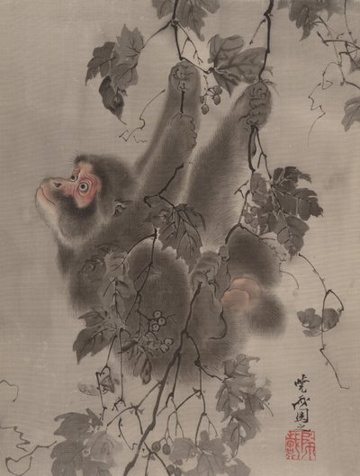 Monkey Hanging from Grapevines, kb. 1887. alkotó: Kawanabe Kyosai