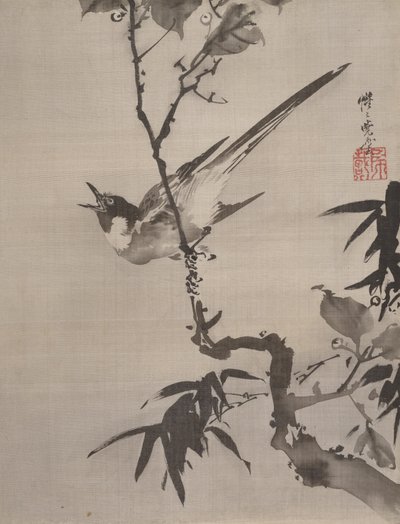 Énekes madár ágon, kb. 1887. alkotó: Kawanabe Kyosai