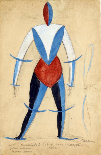 Pilóta. A. Kruchenykh par Malevich, Kasimir Severinovich (1878-1935) Győzelem a nap felett című operájának jelmezterve alkotó: Kazimir Severinovich Malevich
