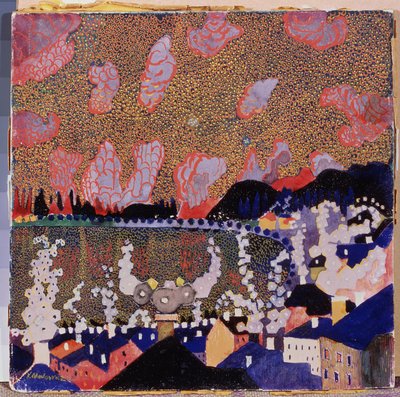 Kisváros. Kasimir Severinovich Malevics (Malevics, Malevic) festménye (1878-1935), olaj, karton alkotó: Kazimir Severinovich Malevich