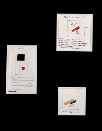 1., 2. és 3. szuprematista bross projekt, 1916-20 alkotó: Kazimir Severinovich Malevich