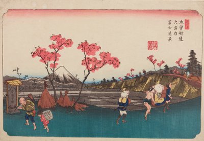 Omiya, rózsaszín fák az út mellett, az „A Kisokaido út 69 szakasza” sorozat 5. képe / Kisokaido rokujukyu tsugi-no uchi alkotó: Keisai Eisen