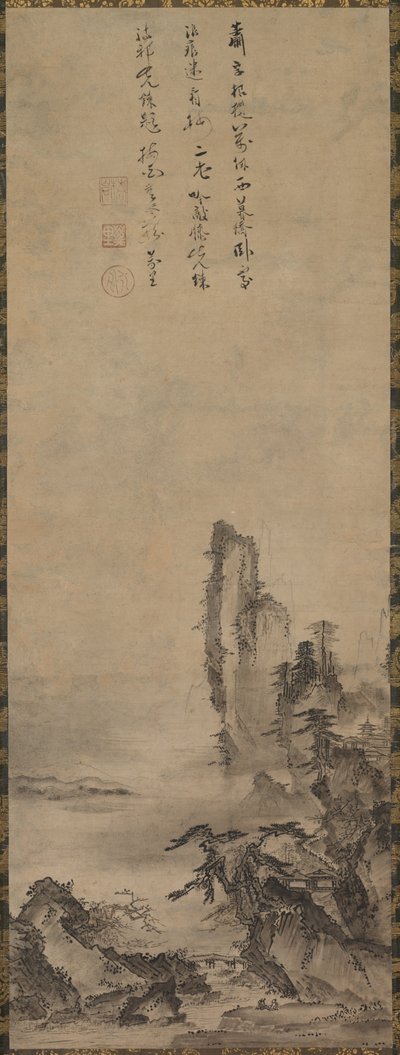Lonely Temple and Towering Cliff, c. 1480. alkotó: Kenkō Shōkei