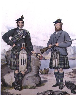Kiltes vadászok a Hebridákról, metszet: Vincent Brooks, 1868 körül (litográfia) alkotó: Kenneth (after) Macleay