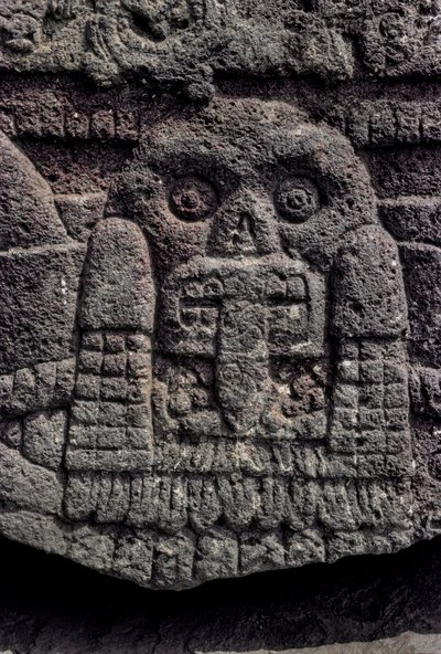 Koponya és kígyó faragvány, Tenochtitlan, Templo Mayor, Azték, Mexikó, Mexikóváros, Gr..., 2010 (fénykép) alkotó: Kenneth Garrett