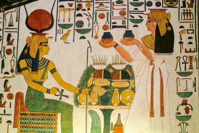 Nefertari sírja; Nefertari bort kínál a diétások egy csoportjának; Egyiptom, a Völgy... alkotó: Kenneth Garrett