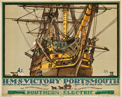H.M.S. Victory, Portsmouth, a Southern Electric Railways plakátja (színes litho) alkotó: Kenneth Shoesmith