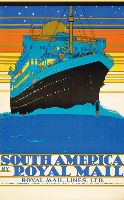 A Royal Mail Lines Dél-Amerikát reklámozó plakátja (színes litográfia) alkotó: Kenneth Shoesmith