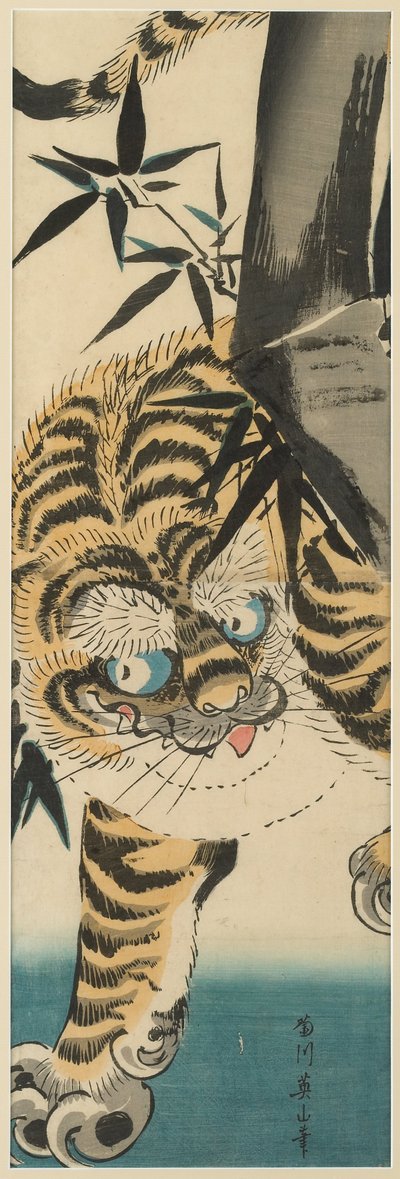 (Tiger, der aus Bambus auftaucht) alkotó: Kikukawa Eizan