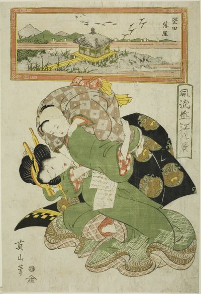 A frontvonal előtt hamisítvány (Katata Rakugan), a "Fashio na be English views of you (Furyu Omi Hakkei)" sorozatból. alkotó: Kikukawa Eizan