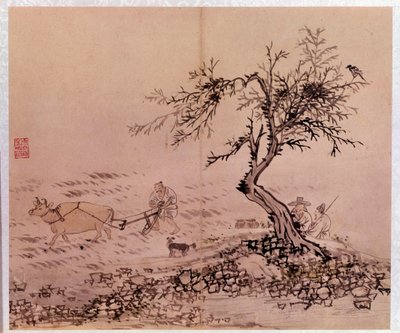 Art coreen: szántás jelenete. Kim Hong-do (Kim Hong Do) vagy Danwon (1745-kb. 1806) nyomatai alkotó: Kim Hong-Do
