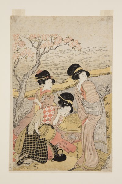 Sake Party a tenger mellett (színes fatömb nyomat) alkotó: Kitagawa Utamaro