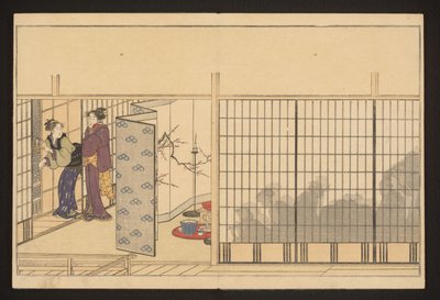 Buli egy házban, balra két nő alkotó: Kitagawa Utamaro