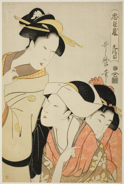IX. felvonás (Kudanme), „A hűséges megtartók kincstára (Chushingura)” sorozatból alkotó: Kitagawa Utamaro