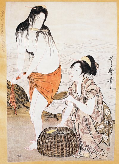 Awabi (puhatestűek) halászok a vízben, Kitagawa Utamaro (1753-1806) ukiyo-e művészeti nyomata, fametszet, japán civilizáció, Edo-korszak alkotó: Kitagawa Utamaro