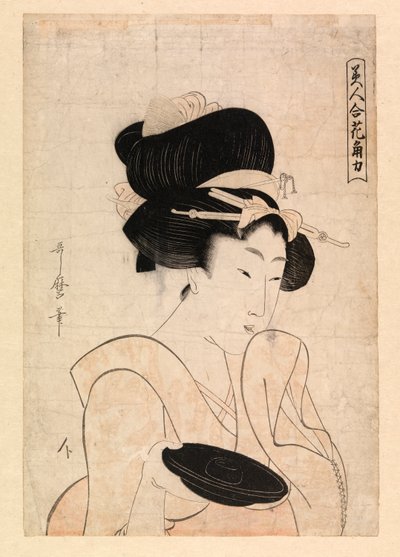 Kurhét szaké csészével, 1790-1806 körül (színes fametszet) alkotó: Kitagawa Utamaro