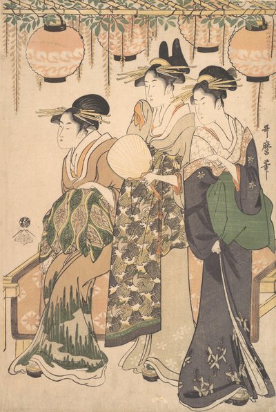 Kurtézánok egy wisteria lugas alatt..., kb. 1795. alkotó: Kitagawa Utamaro
