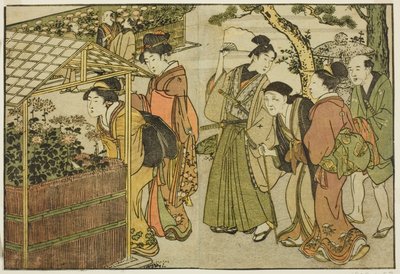 Krizantémok kiállítása a "Képeskönyv: A négy évszak virágai (Ehon shiki no hana)" című illusztrált könyvből. 2 alkotó: Kitagawa Utamaro