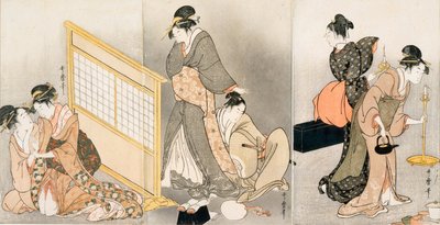 Dupla párna. Triptichon, 1794 körül alkotó: Kitagawa Utamaro