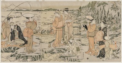 Horgászat a vágódeszkán Enoshimában, az 1790-es évek elején. alkotó: Kitagawa Utamaro