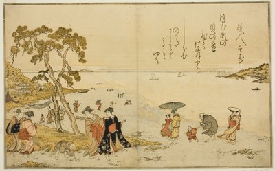 Kagylók gyűjtése apálykor, a "Gifts from the Ebb Tide (Shiohi no tsuto)" című illusztrált könyvből alkotó: Kitagawa Utamaro