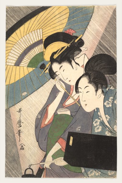 Gejsza és kísérője egy esős éjszakán alkotó: Kitagawa Utamaro