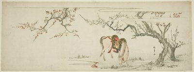 Ló egy virágzó szilvafa alatt alkotó: Kitagawa Utamaro