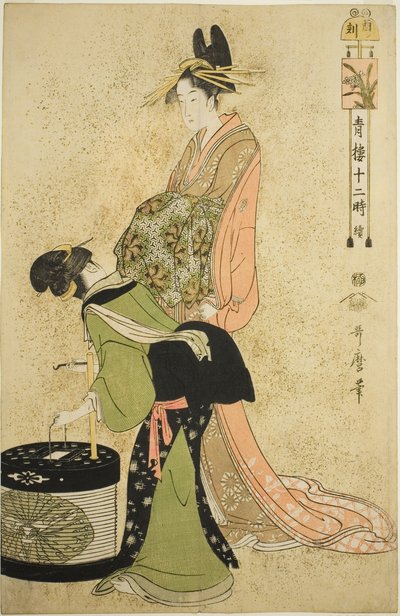 A kakas órája (Tori no koku), a "Tizenkét óra Yoshiwarában (Seiro juni toki tsuzuki)" sorozatból alkotó: Kitagawa Utamaro