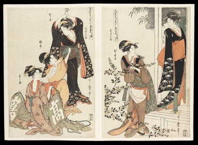 Kômei bijin mitate Chûshingura junimai tsuzuki (A híres szépségek által parodizált Chûshingura dráma): tizenkét lenyomatból álló készlet, 1795 körül (színes fatömbnyomat) alkotó: Kitagawa Utamaro