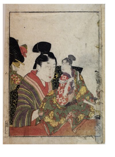 Marionett jelenetek férfi és női manipulátorokkal, c. 1758-1806 (fatömbnyomat papíron) alkotó: Kitagawa Utamaro