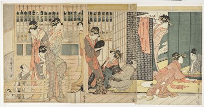 Reggeli búcsú a Pleasure Quarter ideiglenes szállásán, 1801 alkotó: Kitagawa Utamaro