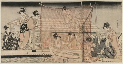 Hálós horgászat éjjel a Sumida folyón, c. 1800. alkotó: Kitagawa Utamaro