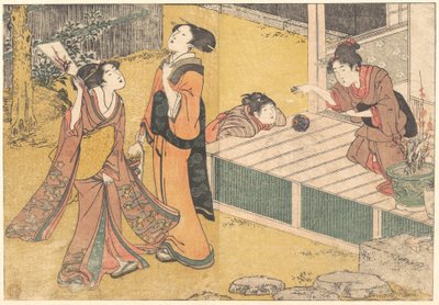 Újévi játékok, a „Négy évszak virágai” (Shiki no hana) című nyomtatott könyvből alkotó: Kitagawa Utamaro