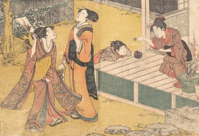 Újévi játékok, a Flowers of the Four Seasons Shiki no hana, 1801 nyomtatott könyvből. alkotó: Kitagawa Utamaro