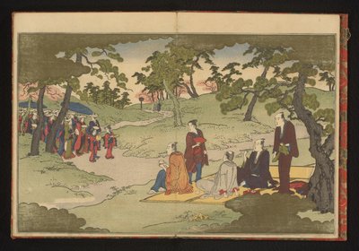 Piknikezni és teázni az edói Ueno dombjai között alkotó: Kitagawa Utamaro