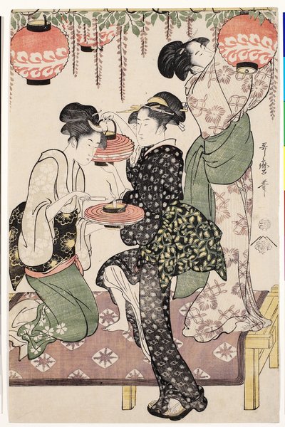 Teaházi lányok egy wistaria espalier alatt, 1795 alkotó: Kitagawa Utamaro