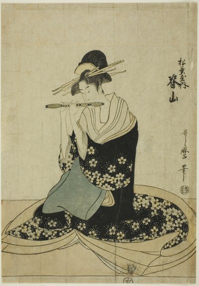 A Matsubaya udvarhölgye, Seyama, a Matsubaya udvarhölgyeinek cím nélküli sorozatából, mint öt zenész alkotó: Kitagawa Utamaro