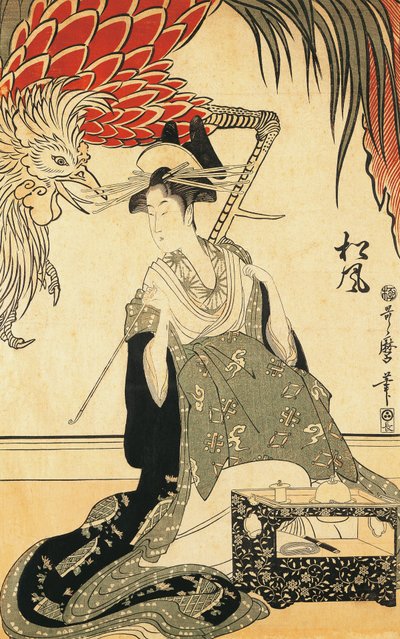 Az Oiran Matsuzake pipával, Kitagawa Utamaro, fametszet alkotó: Kitagawa Utamaro