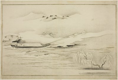Bárka vontatása a hóban, a The Silver World albumról alkotó: Kitagawa Utamaro